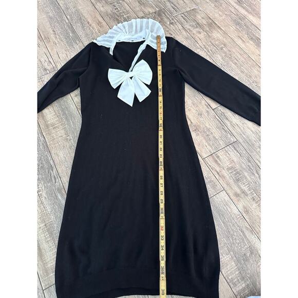 Anne Fontaine Women's Black White Wool Bow Front V-Neck Dress Size 42 - Picture 10 of 10
